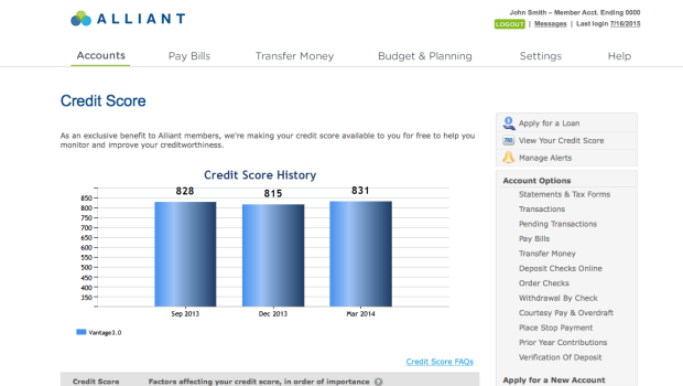 Alliant Credit Union Online Banking - Credit Scores