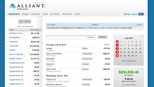 Alliant Credit Union Online Banking - Budget Planning Tools