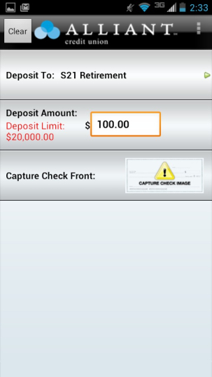 Alliant Credit Union Mobile Banking Features - Check Deposit