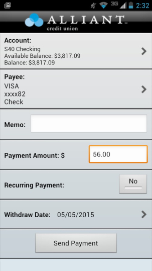 Alliant Credit Union Mobile Banking Features - Pay Bills